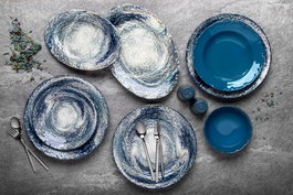 Hermia 58KKT000135 Juego de Cena de Porcelana Azul de 29 Piezas para Experiencia Gastronómica
